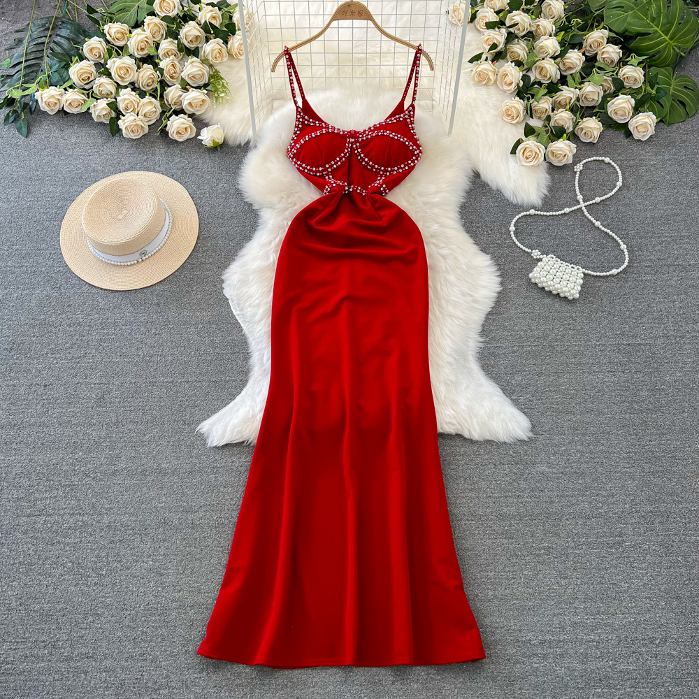 高端晚礼服女名媛气质性感镶钻抹胸收腰显瘦吊带鱼尾主持人洋装