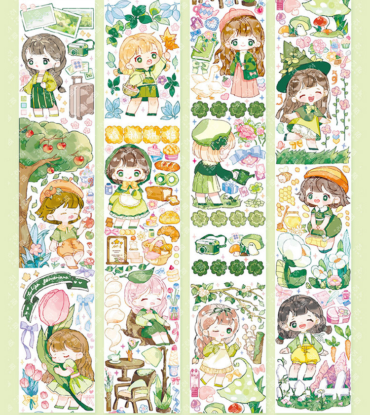 芯陌 闪闪系列 特油和纸胶带 清新可爱人物手账diy素材离型贴 8款