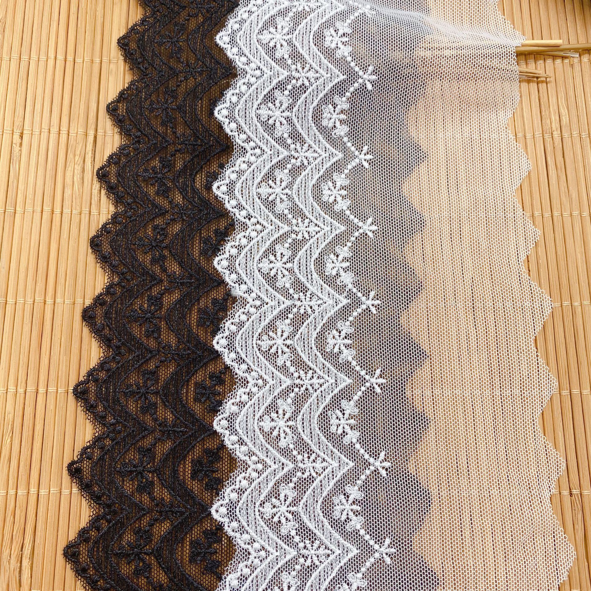 洛丽塔花边 婚纱头饰连衣裙网纱刺绣双层波浪现货 水溶绣花花边