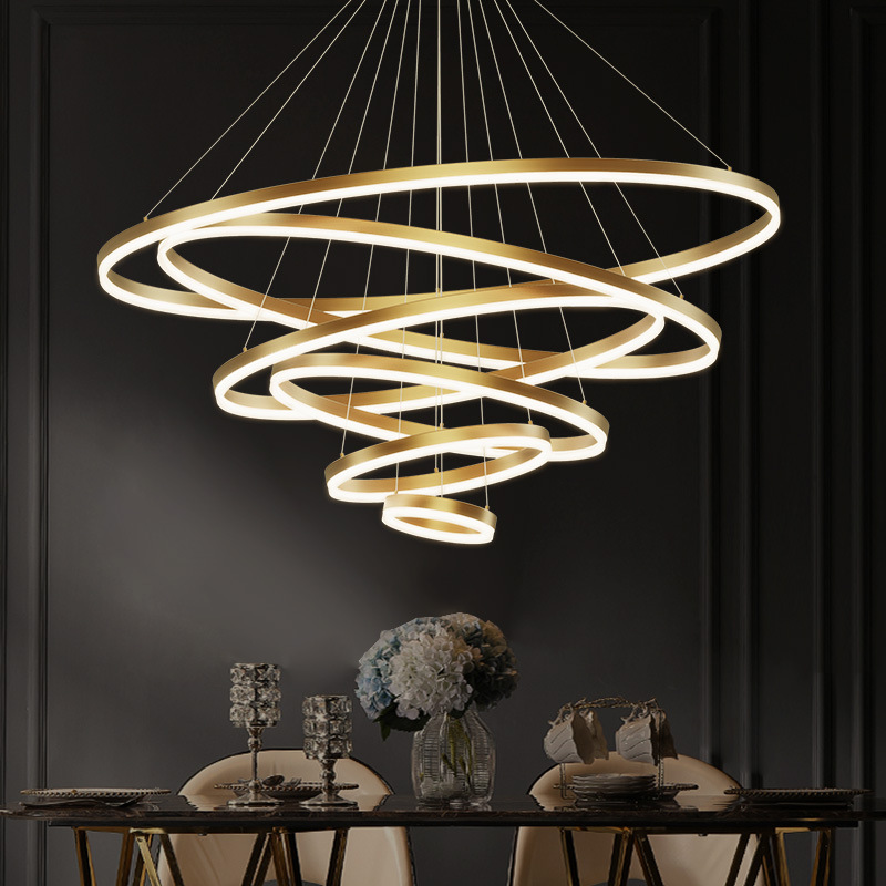 Copper Chandelier Toroidal Nordic Simple Modern Lamp in the Living Room Light Luxury Elegant Dining Room Bedroom Minimalist Smart Lamps