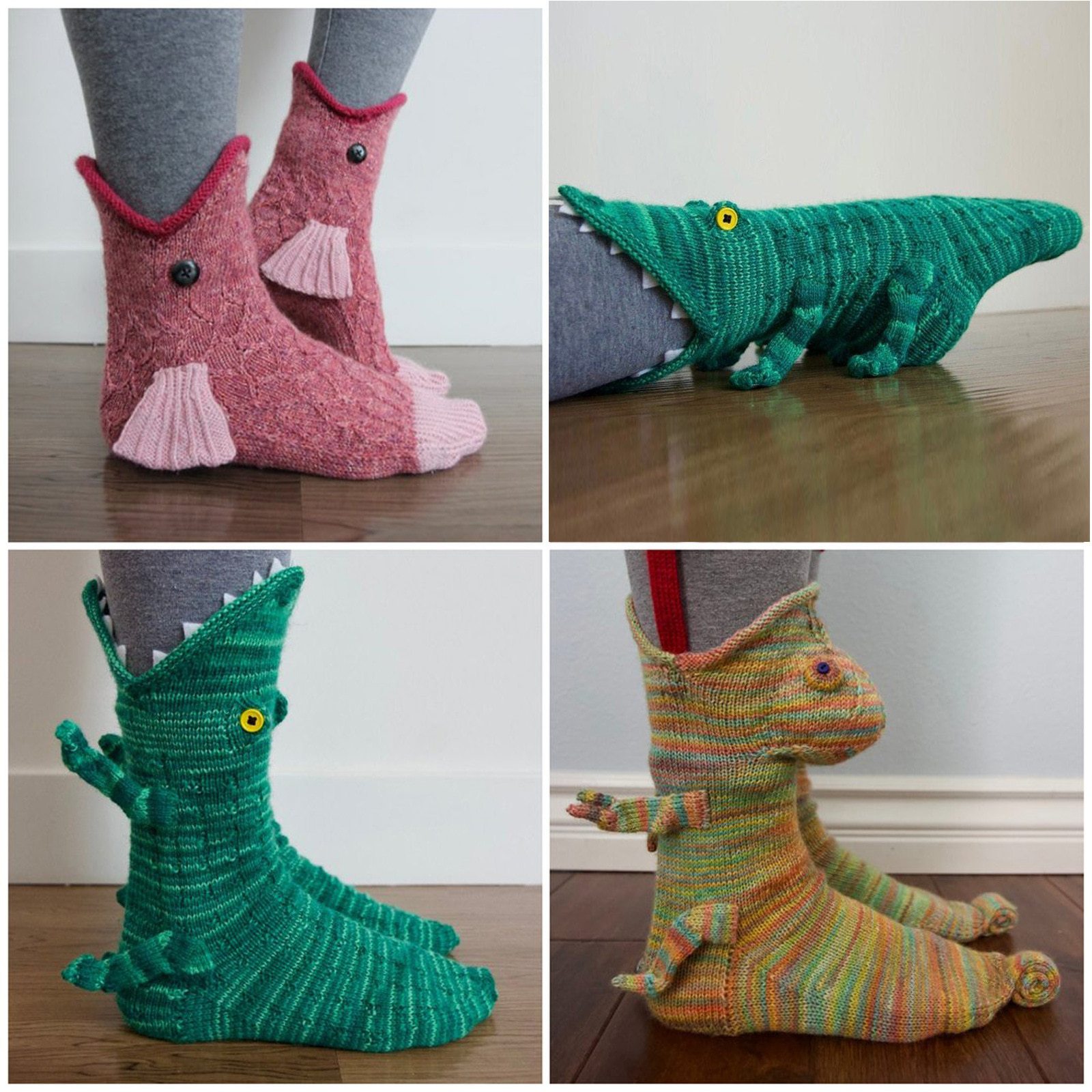 Cross-Border Knit Crocodile Socks Knitted Cartoon Crocodile Socks Creative Mid-Calf Animal Socks Shark Socks