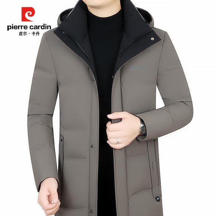 皮尔卡丹男士长款羽绒服父亲鹅绒东北加厚男款中年修身中长款大鹅