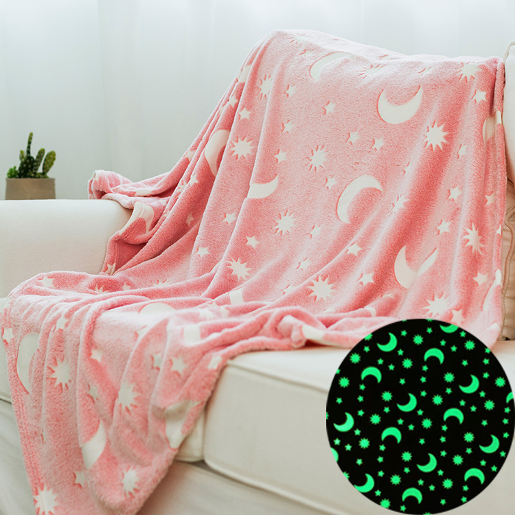 Cross-Border Air Conditioner Quilt Pink Star Moon Luminous Blanket Single Office Nap Double-Sided Flannel Blanket Foreign Trade