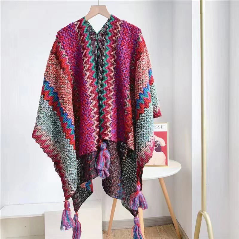 Lijiang Shawl Ethnic Style Xinjiang Tibet Travel Wear Qinghai Yunnan Outer Wear Cape Coat Cloak Scarf for Women