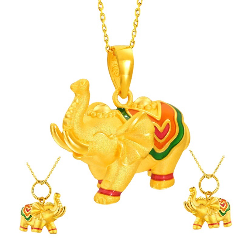 3d硬金大象仿黄金珐琅铜镀金福象小象吊坠diy挂件仿沙金烤漆款