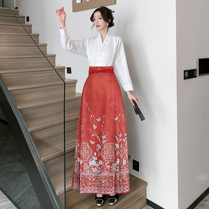 Back to the Han and Tang Dynasties Flower Banquet Scenery Engagement Wedding Dress Toast Horse-Face Skirt All-Match Straight Collar Cardigan Ming Hanfu