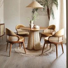 北欧实木圆桌小户型家用现代简约藤编餐桌椅组合网红高端餐厅家具