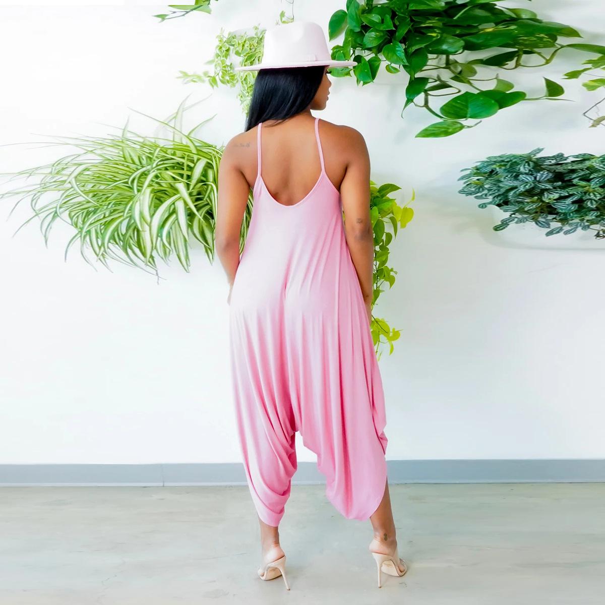 y101 欧美亚马逊跨境夏季新款纯色吊带不规则裙裤长连体裤女装4色