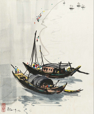 《江南水乡》 吴冠中 名人名画 国画 30*36cm 包邮