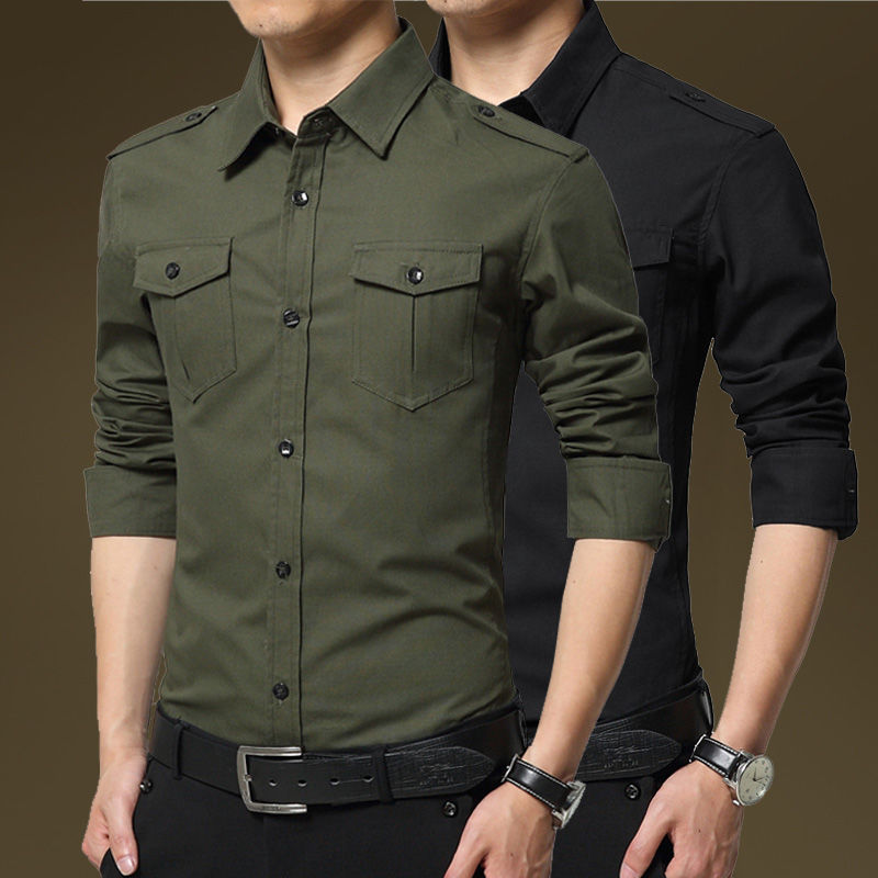 免烫衬衫男长袖春夏季军旅户外工装军装休闲青年衬衣商务修身