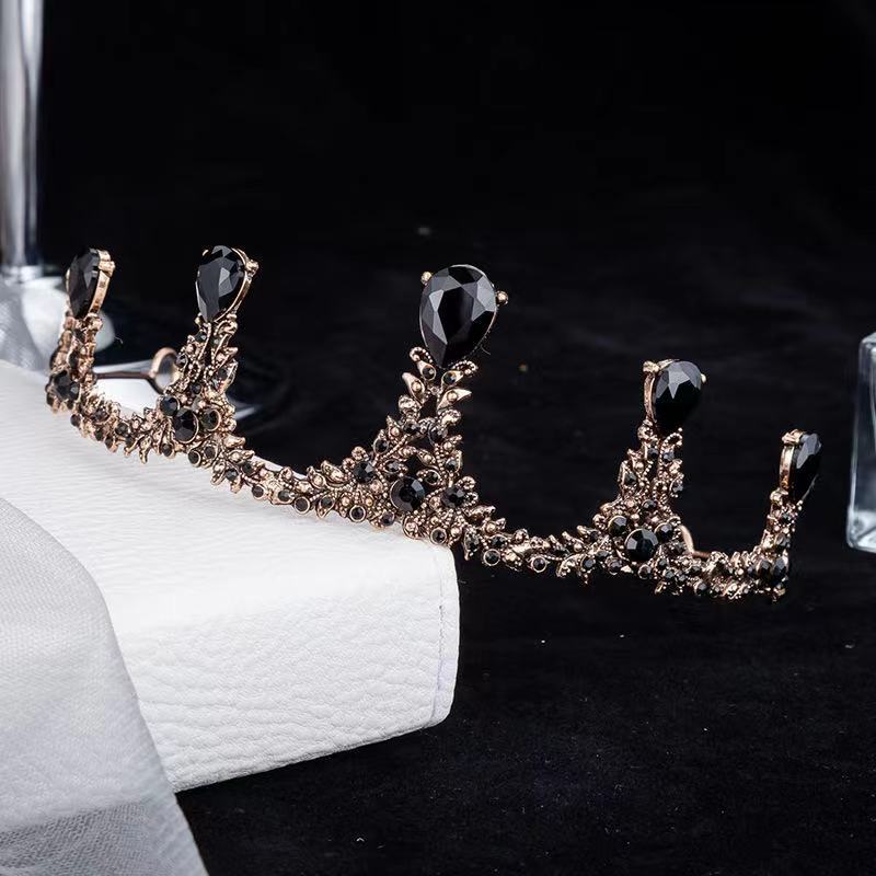 黑色合金女式镶钻头饰新娘皇冠婚纱配饰奢华巴洛克大气公主王冠