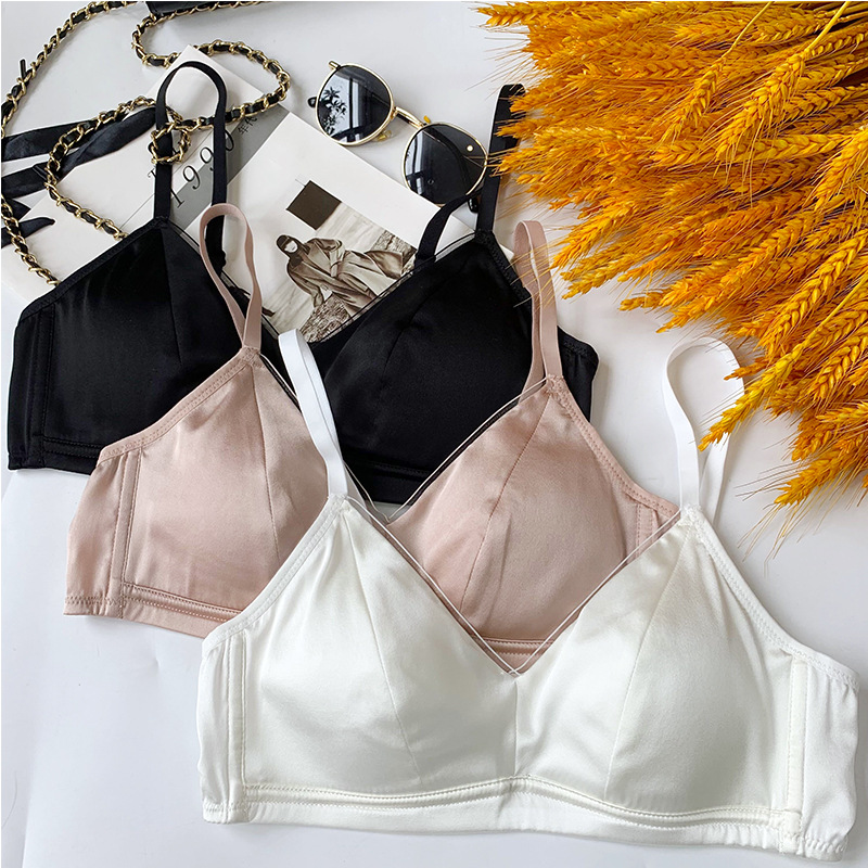 重磅养肤桑蚕丝缎面薄款无钢圈三角杯真丝文胸内衣女夏-阿里巴巴
