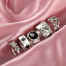 暗黑系复古创意黑桃A纸牌戒指五件套装 女个性手饰国秀速卖通热销