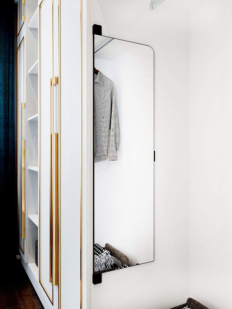 衣柜镜子内置推拉隐藏式旋转试衣镜平开门衣橱内装折叠穿衣镜全身