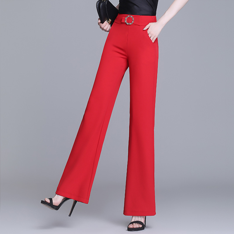Ice Silk Pants Women's Pants Summer New Drooping High Waist Wide Leg Pants Loose Slimming plus Size Straight Trousers Casual Suit Pants