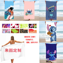 可定 制 超细纤维毛巾数码印花沙滩巾卡通史迪奇游泳速干吸水浴巾