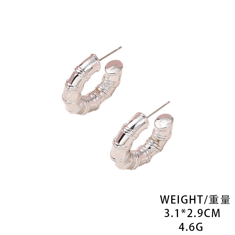 Hot Selling Product Fashion Simple Plastic Electroplating Ancient Silver C- Shaped Earrings Female Worker Factory Direct Sales Ornament Accessories Wholesale