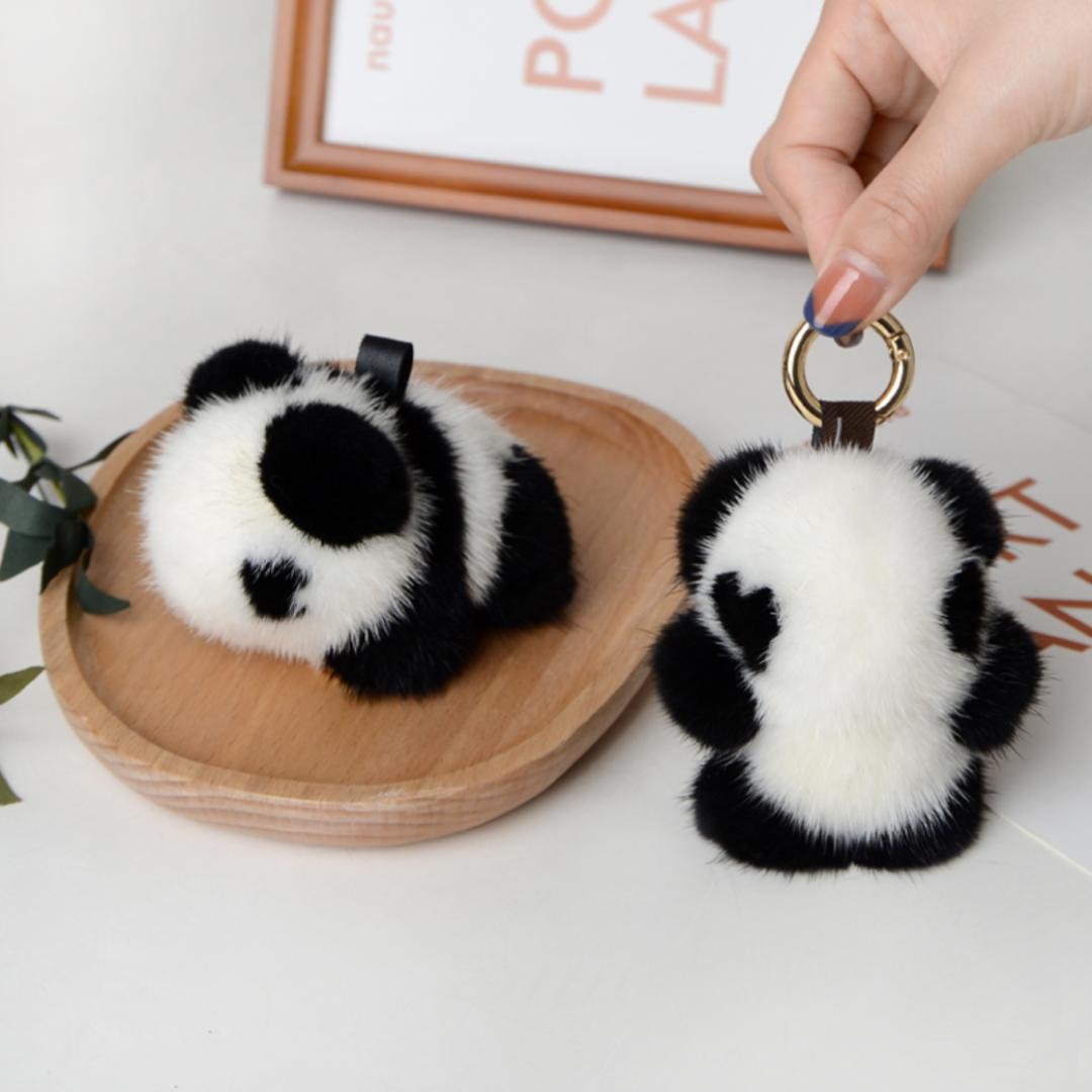 水貂毛小熊猫墩墩背包包挂件毛绒可爱小熊汽车钥匙扣皮草公仔玩偶