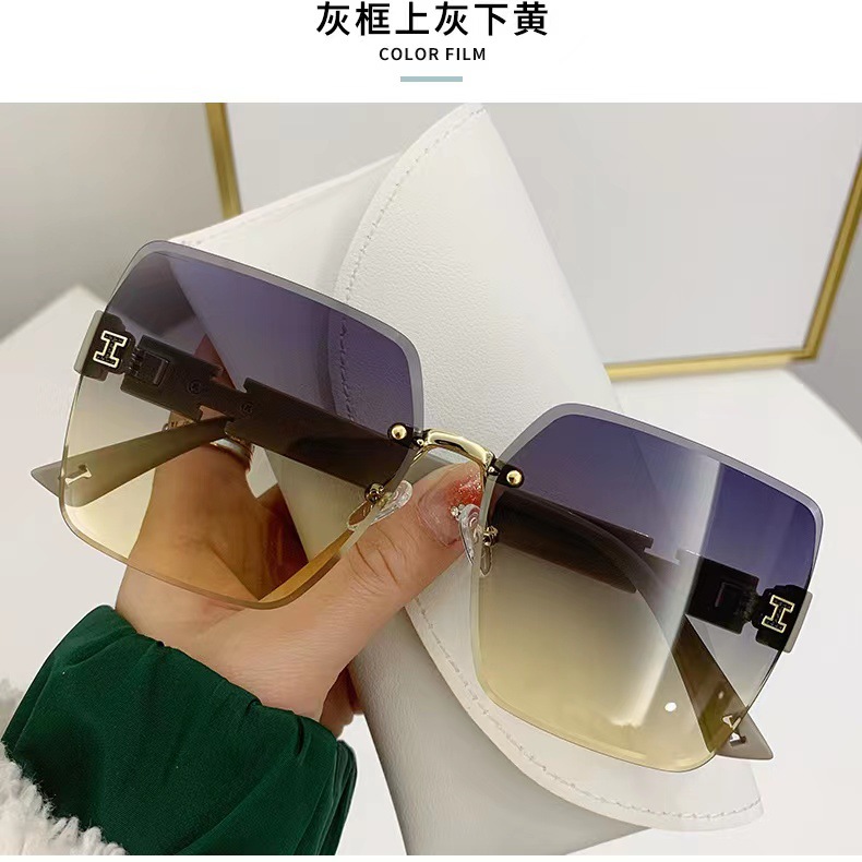 2023 New Tiktok Frameless Trimming Advanced Sense Large Square Frame Sunglasses European and American Personalized Trend Internet-Famous Sunglasses