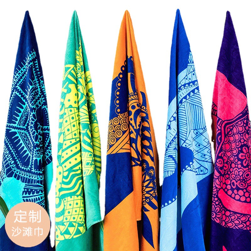 来图定制速干吸水印花沙滩巾新款游泳超细纤维双面绒浴巾大毛巾