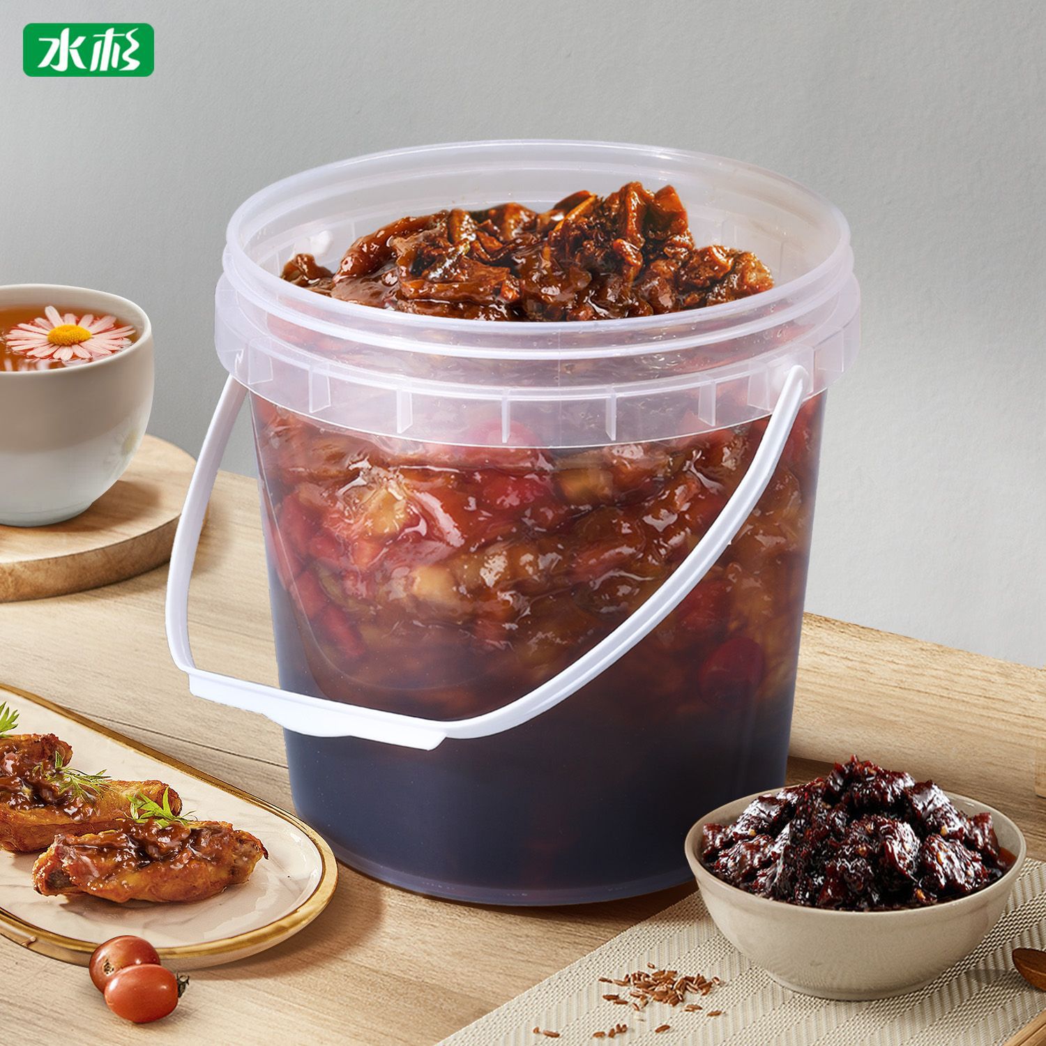 水杉直销pp食品级外卖龙虾打包桶带盖1-20l鱼饵密封塑料透明桶