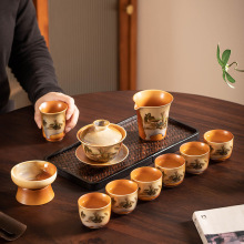 仿柴烧日式茶具套装家用复古泡茶器功夫茶杯客厅会客喝茶器礼盒装