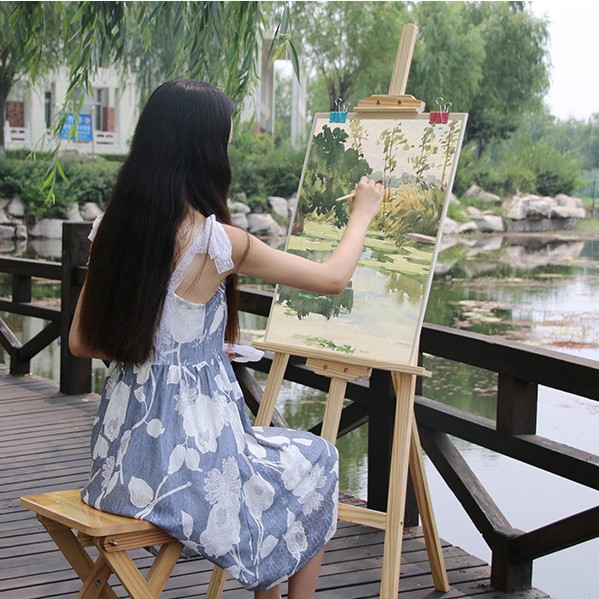 画架木质1.5米黄松实木画架美术写生素描油画架折叠广告架展示架