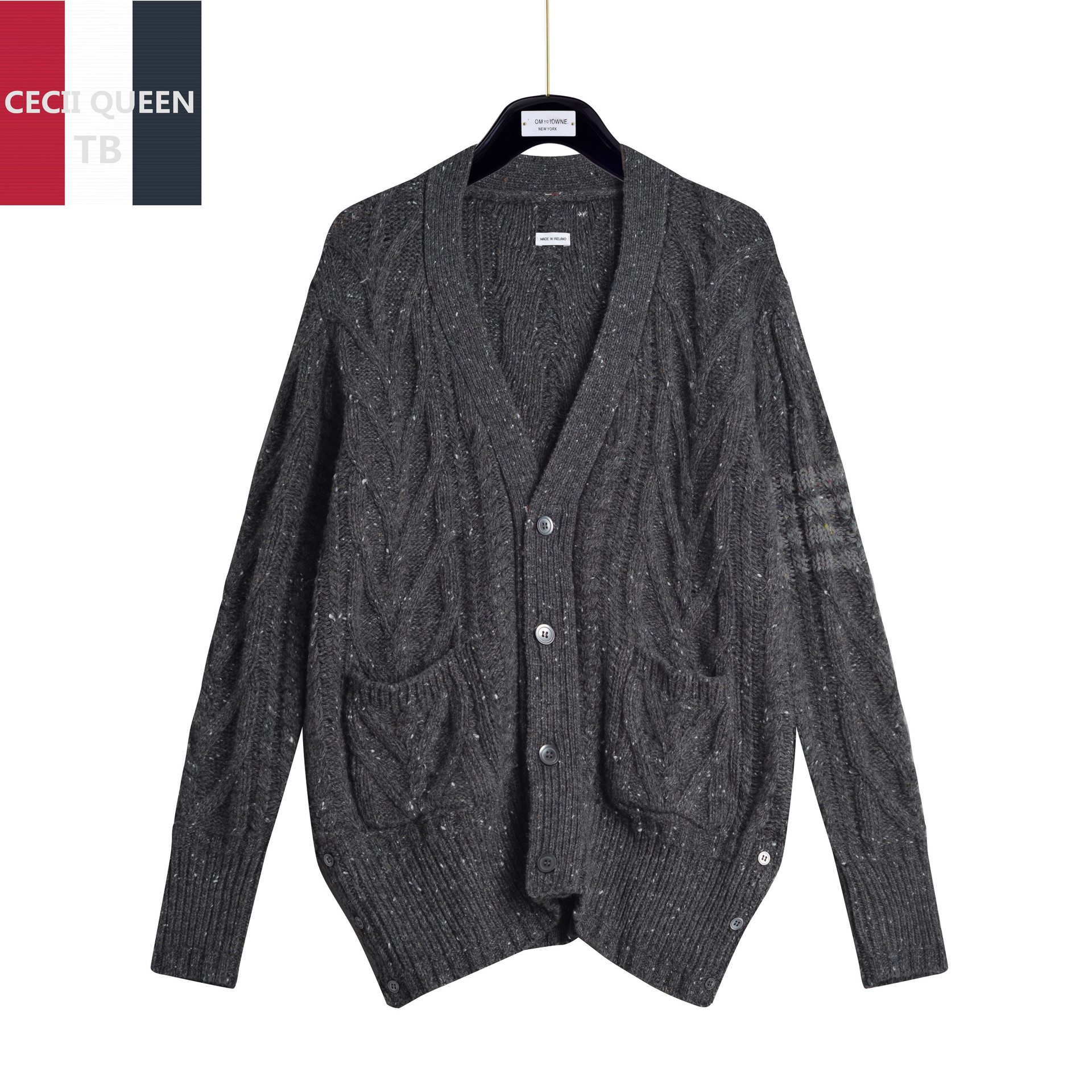 tb男女士春秋季新款外套情侣款口袋v领开衫经典四杠拼色休闲开衫