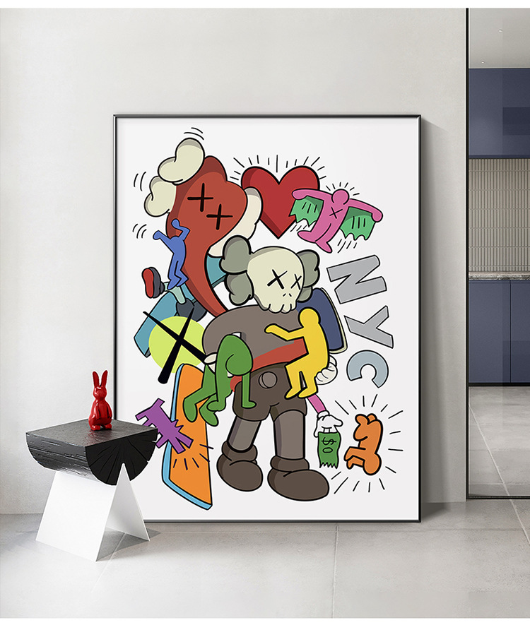 kaws潮牌玄关装饰画现代巨幅暴力熊落地画大幅走廊过道潮流挂画
