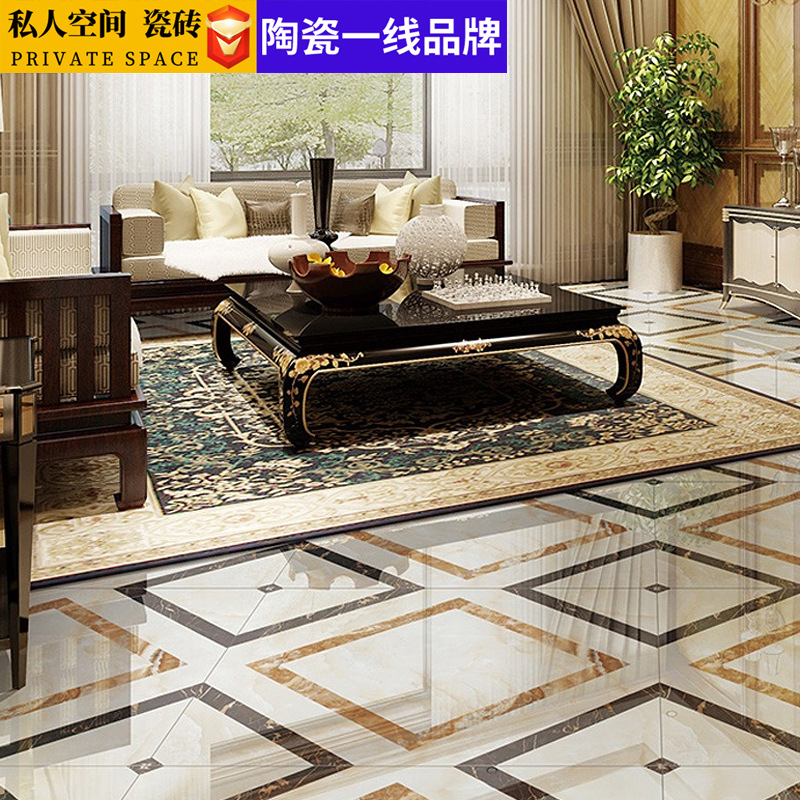 欧式地拼花 800*800客厅错乱菱形铺贴搭配拼花地玄关造型拼图地砖