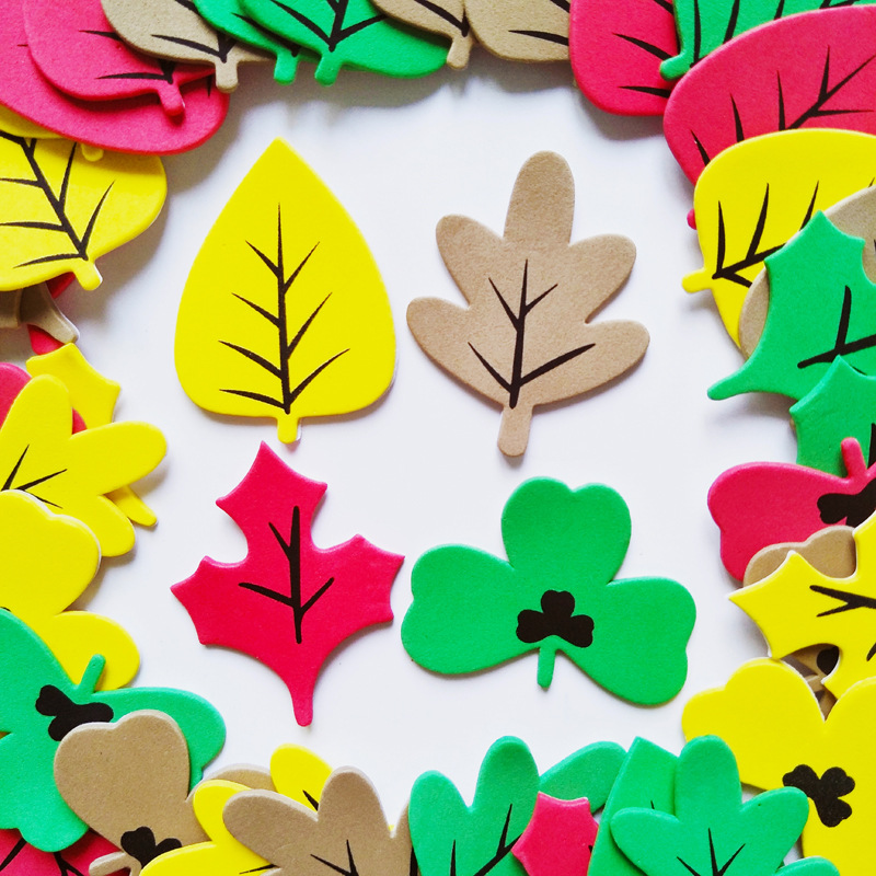 感恩节装饰秋天树叶海绵泡沫贴纸 64片儿童枫叶橡树叶贴纸工艺品