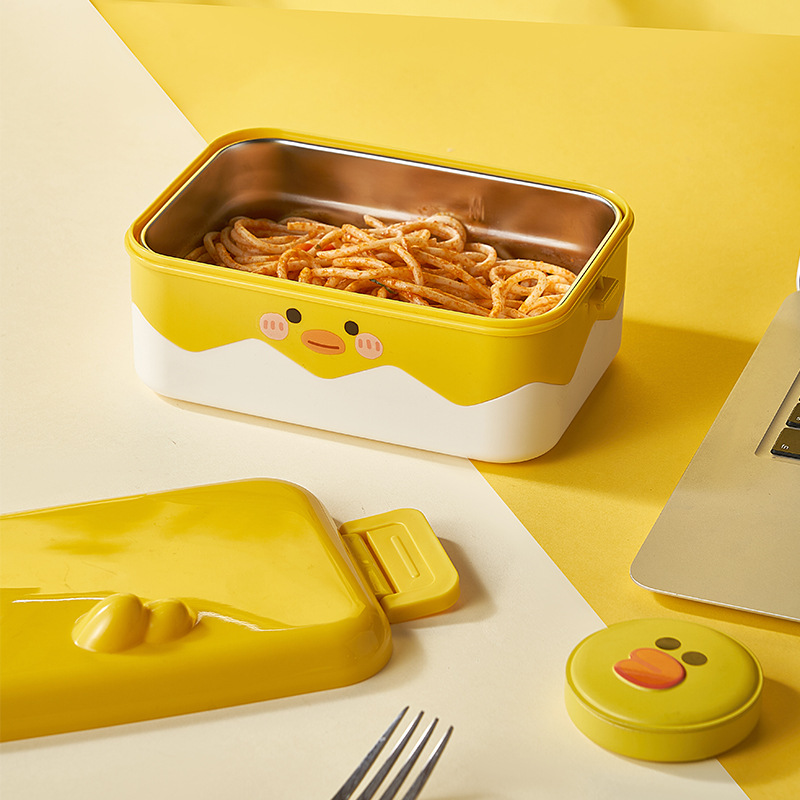 Yellow Chicken Stainless Steel Insulated Lunch Box Student Office Worker Picnic Box Sealed with Lid Double Layer Lunch Box 0652-9