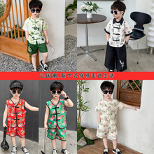 棉麻短袖汉服薄款新中式套装男宝民族风古装儿童中国风唐装表演服