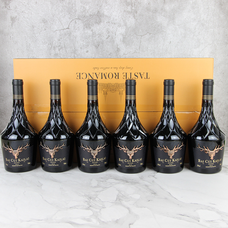 法国进口红酒15度批发礼盒装干红葡萄酒代发异形瓶金属标鹿头红酒