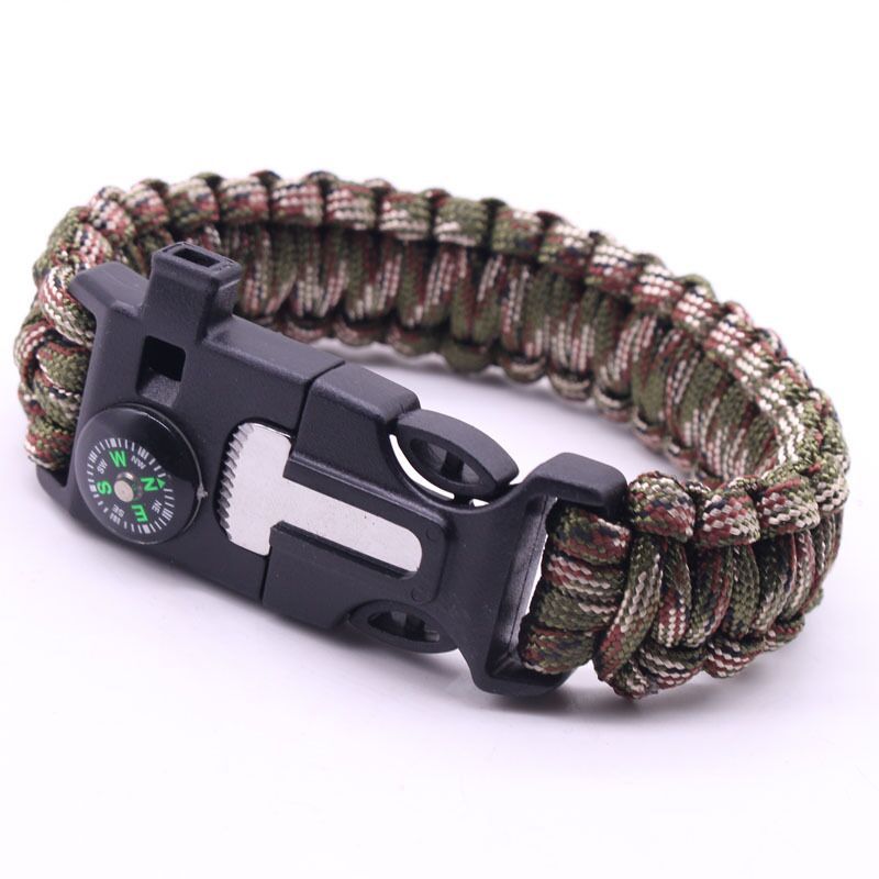 Multifunctional Bracelet Outdoor Survival Men's Outdoor Self-Defense Parachute Cord Woven Whistle Carrying Strap Firestone Compass Cutting Rope