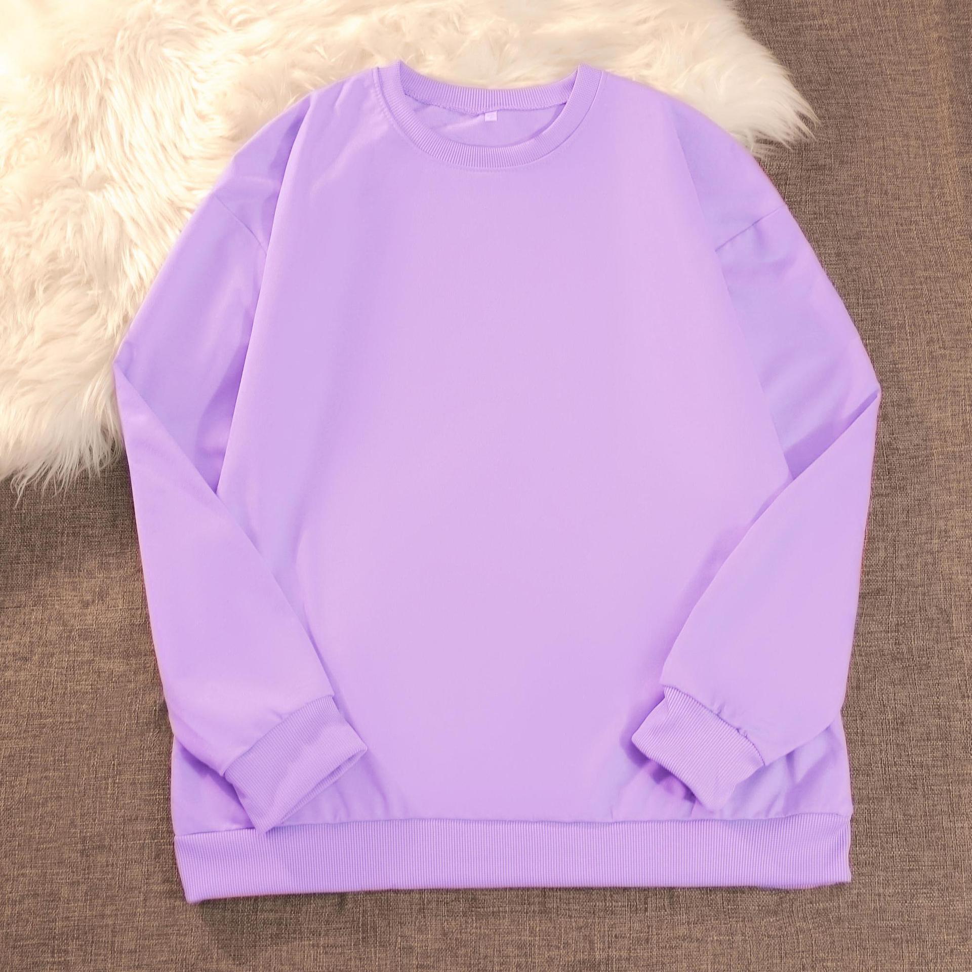 6535鱼鳞布圆领卫衣女空白版光版薄款宽松秋冬纯色厂家批发