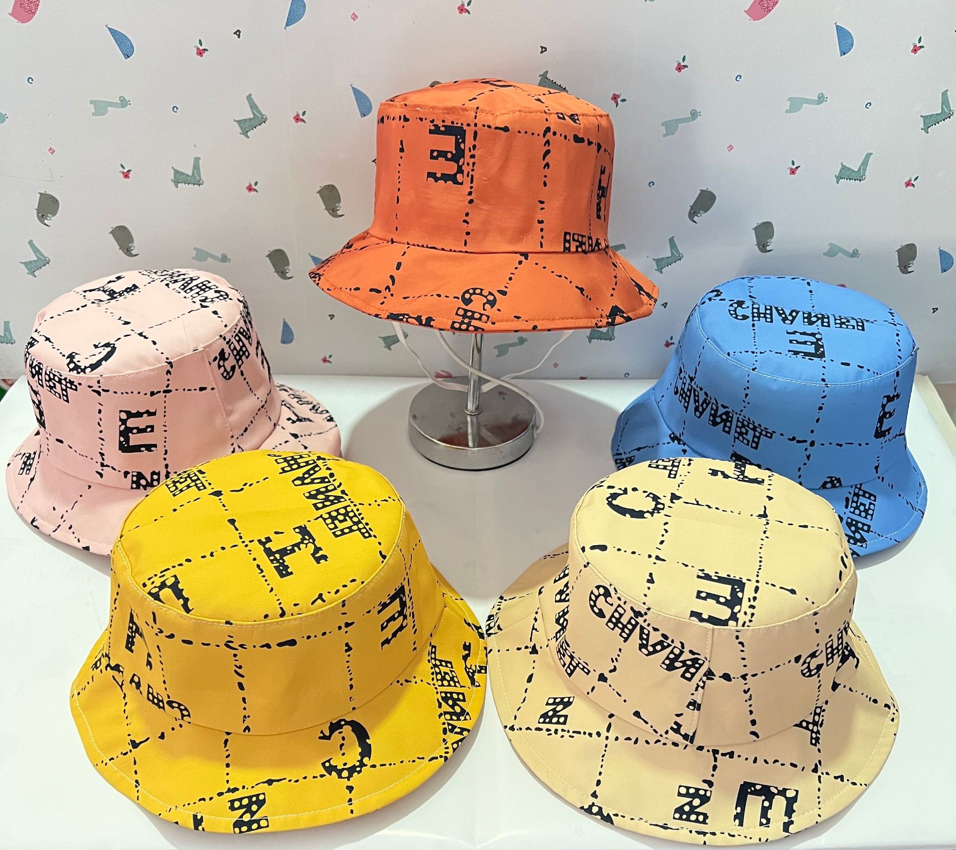 Fisherman Hat Cute Windproof Sun Hat Boys and Girls Cartoon Embroidered Printed All-Match Four Seasons Sun Hat Wholesale