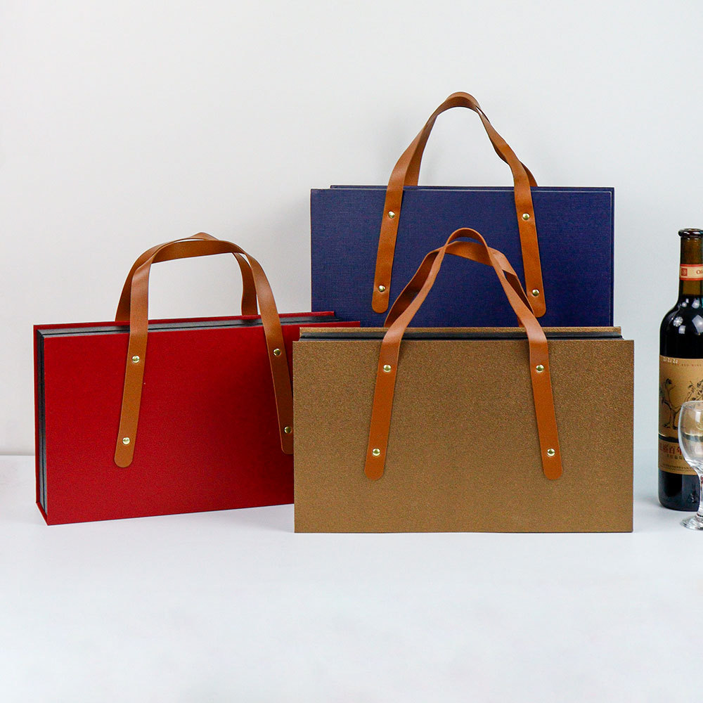 现货红酒盒子批发高档香槟酒礼品盒手提葡萄酒礼盒2支装红色酒盒