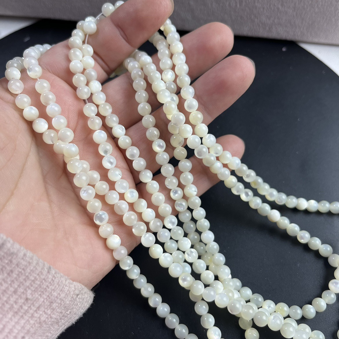 5mm天然珍珠母贝玉化料老鱼骨螺钿手链diy项链散珠配珠38厘米长