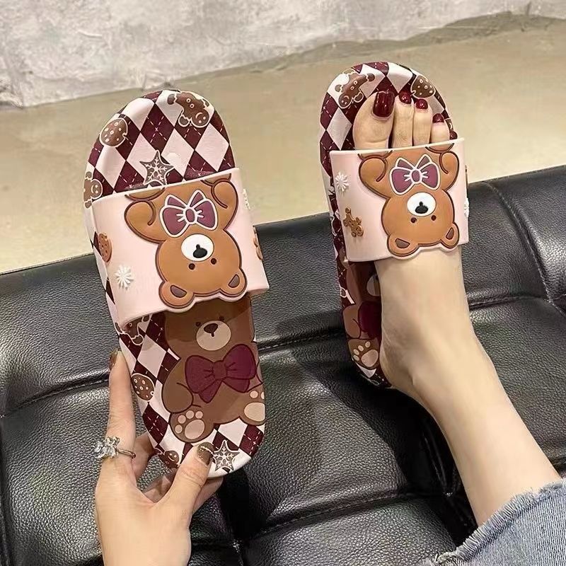 Women's Slippers Summer New Home Bathroom Non Slip Outdoor Thick Bottom Cute Cartoon Ladies' Sandals Trendy Couple Style