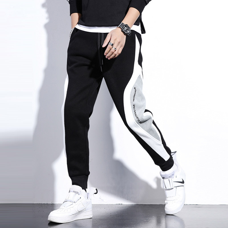   Wholesale Pants Korean Style Fashion Ankle-Tied Sweatpants oose Black Gray Stitching Sports Pants Thin Men's Casual Trousers