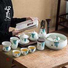 心去处手绘功夫茶具套装家用陶瓷简约白瓷盖碗茶壶喝茶杯会客