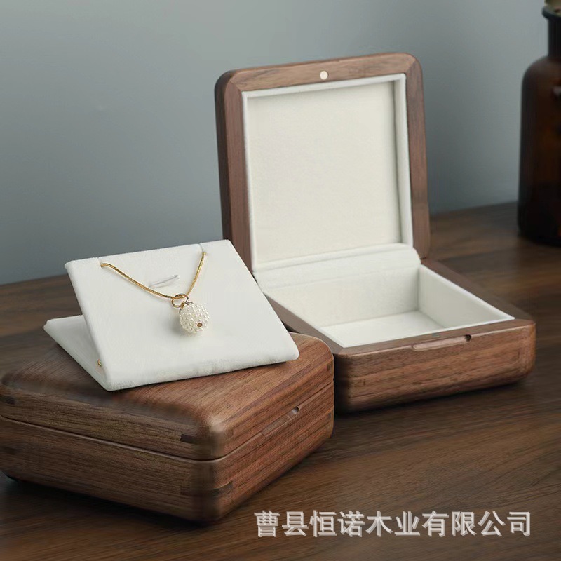 婚礼戒指盒胡桃木首饰结婚对戒盒求婚仪式钻戒交换木盒首饰礼品盒