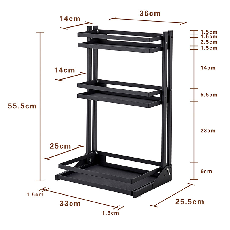 [Exclusive for Cross-Border] Table Foldable Seasoning Rack Kitchen Multi-Layer Spice Jar Storage Rack Seasoning Rack