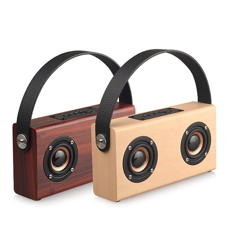 d10木质蓝牙音箱复古手提音响便携式插卡户外 双喇叭重低音炮礼品