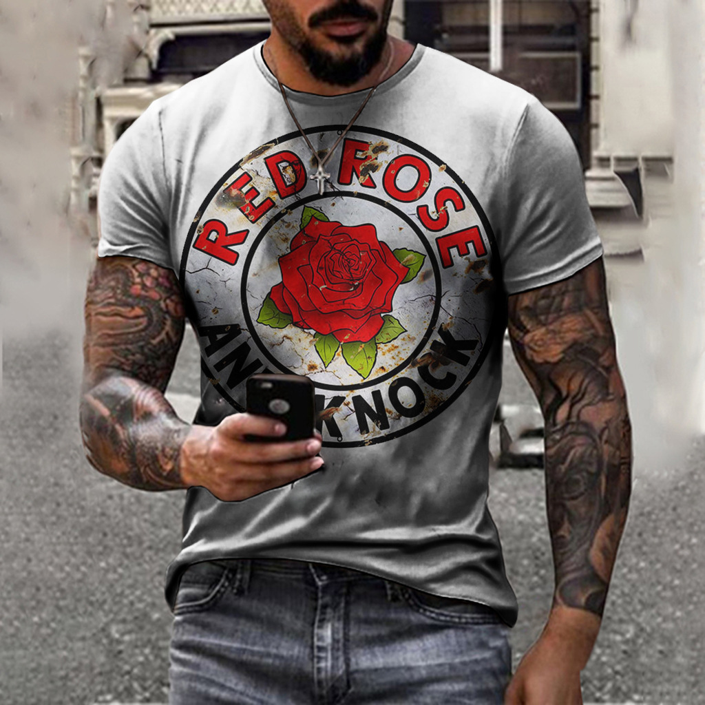 外贸欧美男装系列独立站物品图案新款印花短袖圆领t恤批发