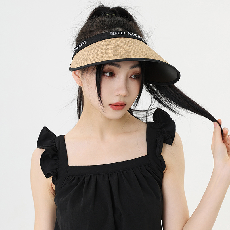 Summer New Upgrade Vinyl Straw Hat Sunscreen Large Brim Hat Sun Hat Breathable Air Top Straw Hair Band Sun Hat