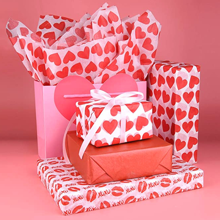 情人节 爱心款红色礼品包装纸 17g tissue paper 亚马逊代包包装