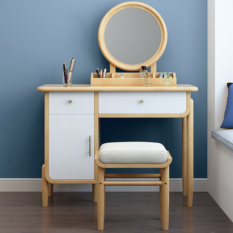 北欧实木梳妆台卧室收纳柜一体现代简约轻奢网红风小型迷你化妆桌