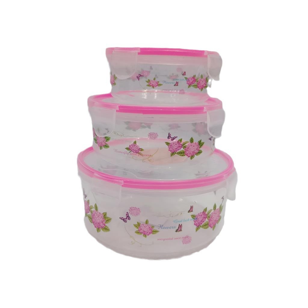 Solid Color Printed round Three-Piece Food Storage Case Set Sealed Storage Transparent Crisper Advertising Gift Wholesale RS-1316